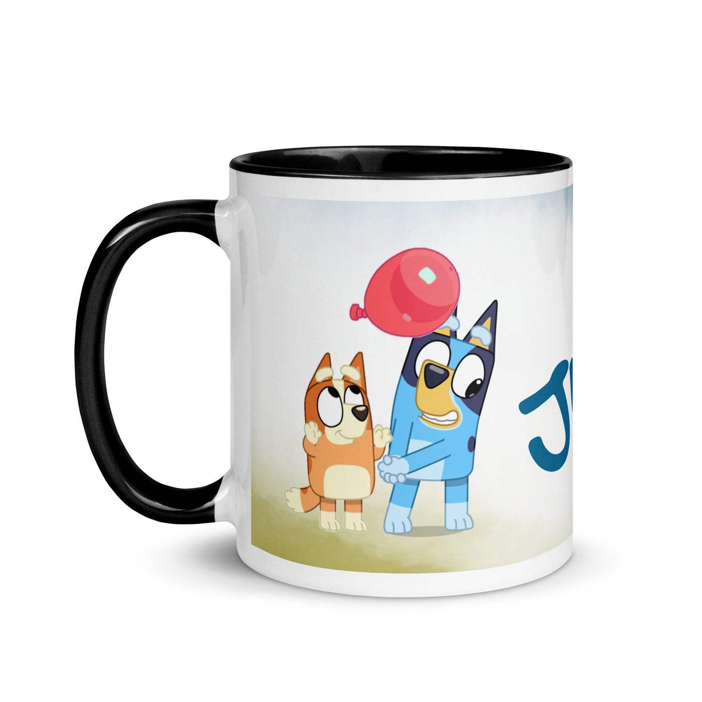 Taza Bluey y bingo personalizada con nombre y color interior