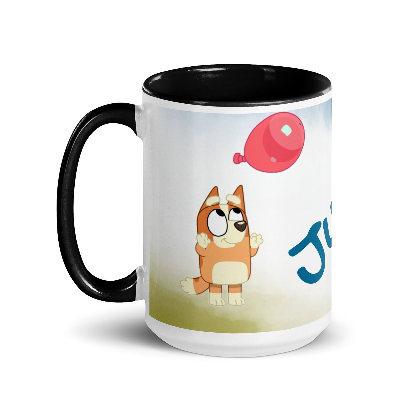 Taza Bluey y bingo personalizada con nombre y color interior