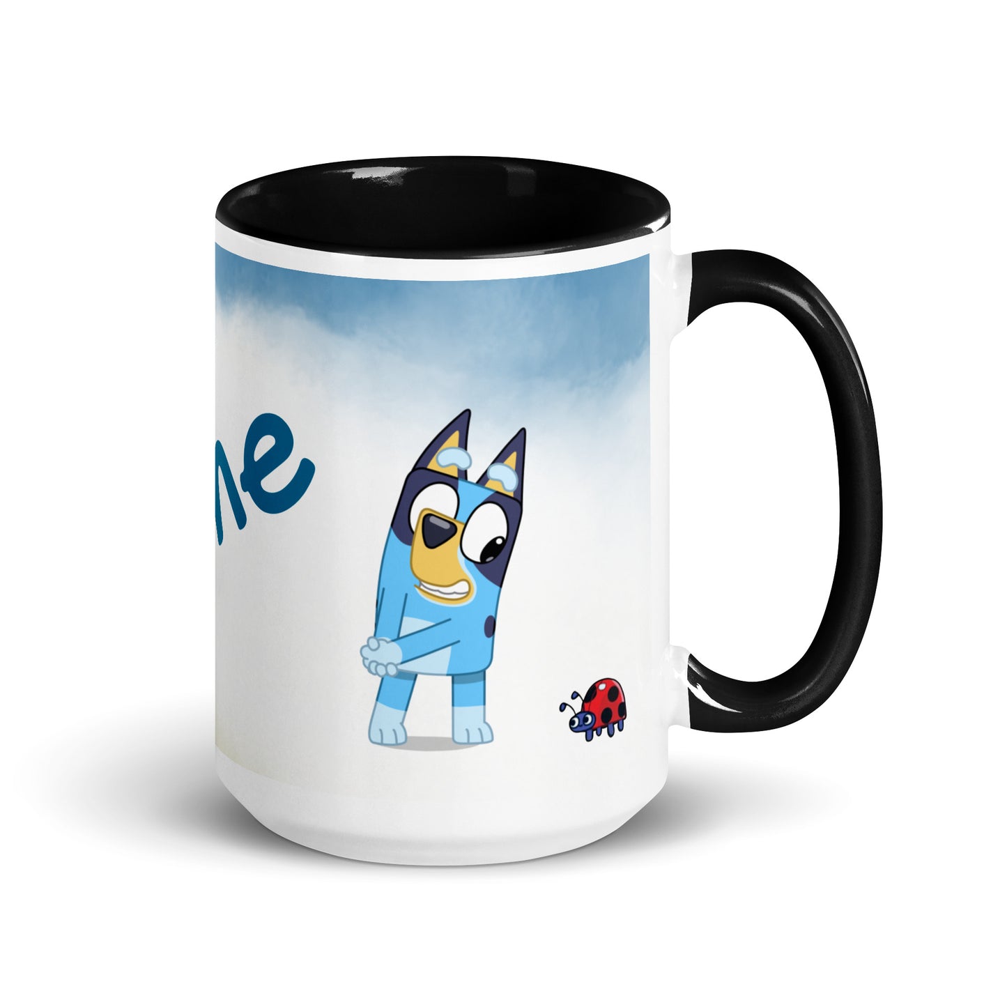 Taza Bluey y bingo personalizada con nombre y color interior