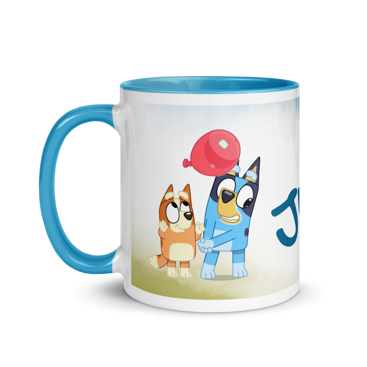 Taza Bluey y bingo personalizada con nombre y color interior