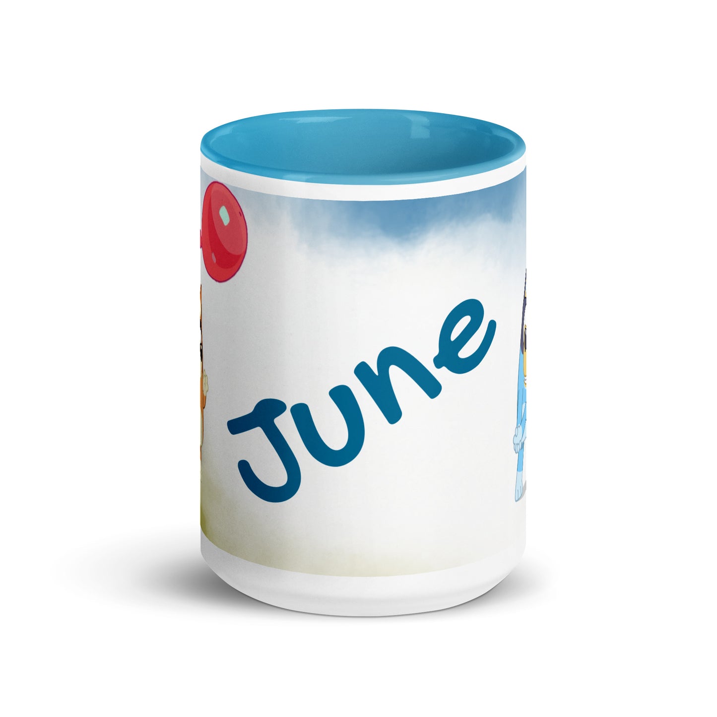 Taza Bluey y bingo personalizada con nombre y color interior