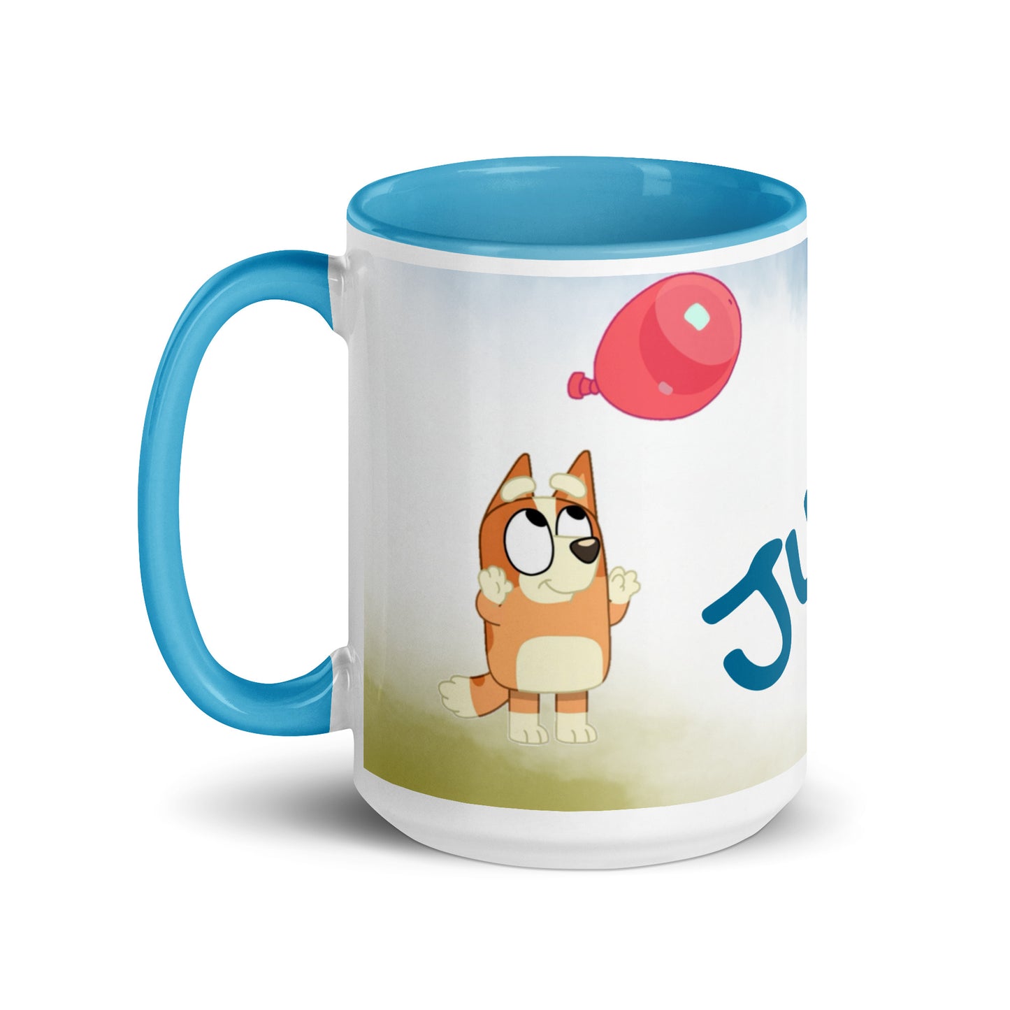 Taza Bluey y bingo personalizada con nombre y color interior