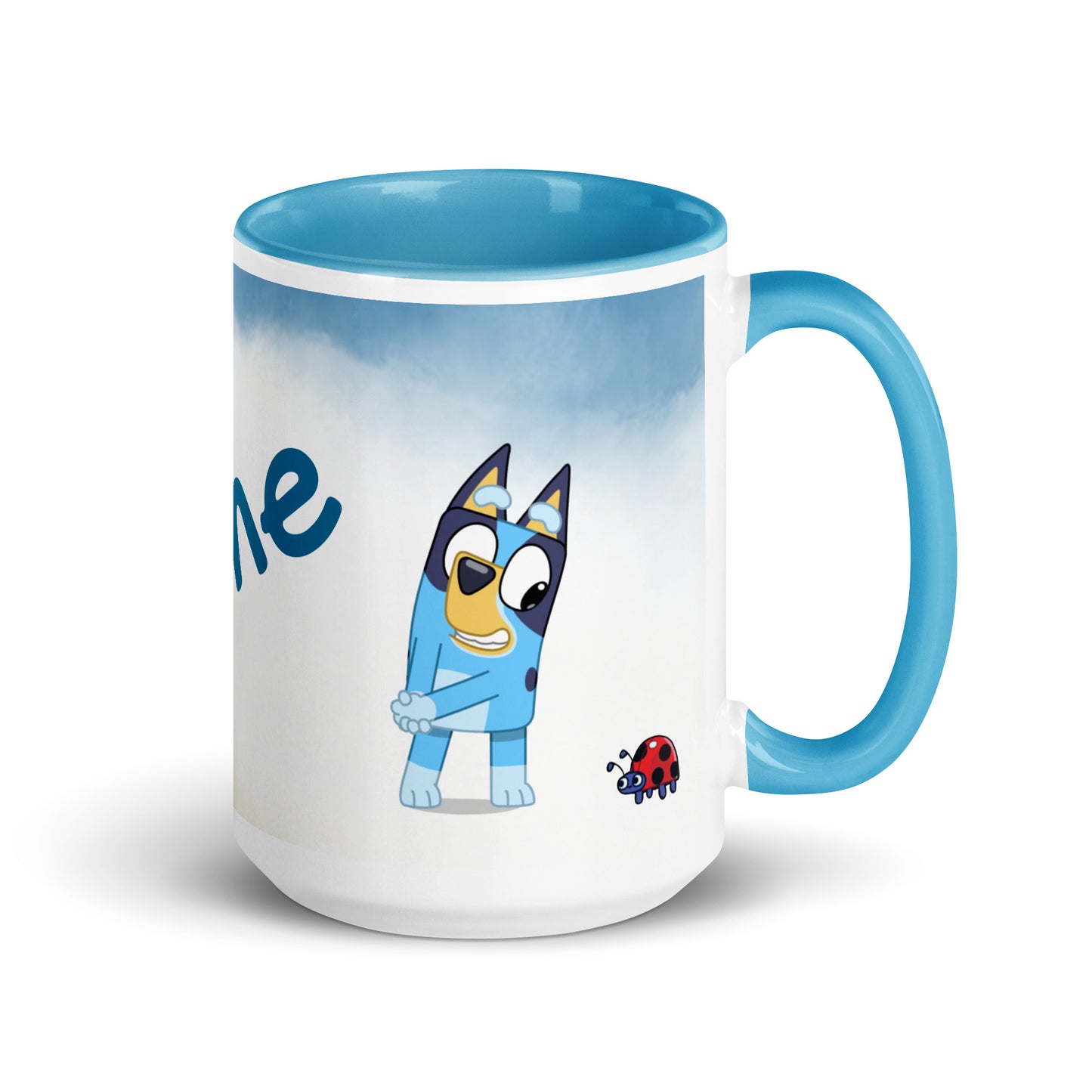 Taza Bluey y bingo personalizada con nombre y color interior