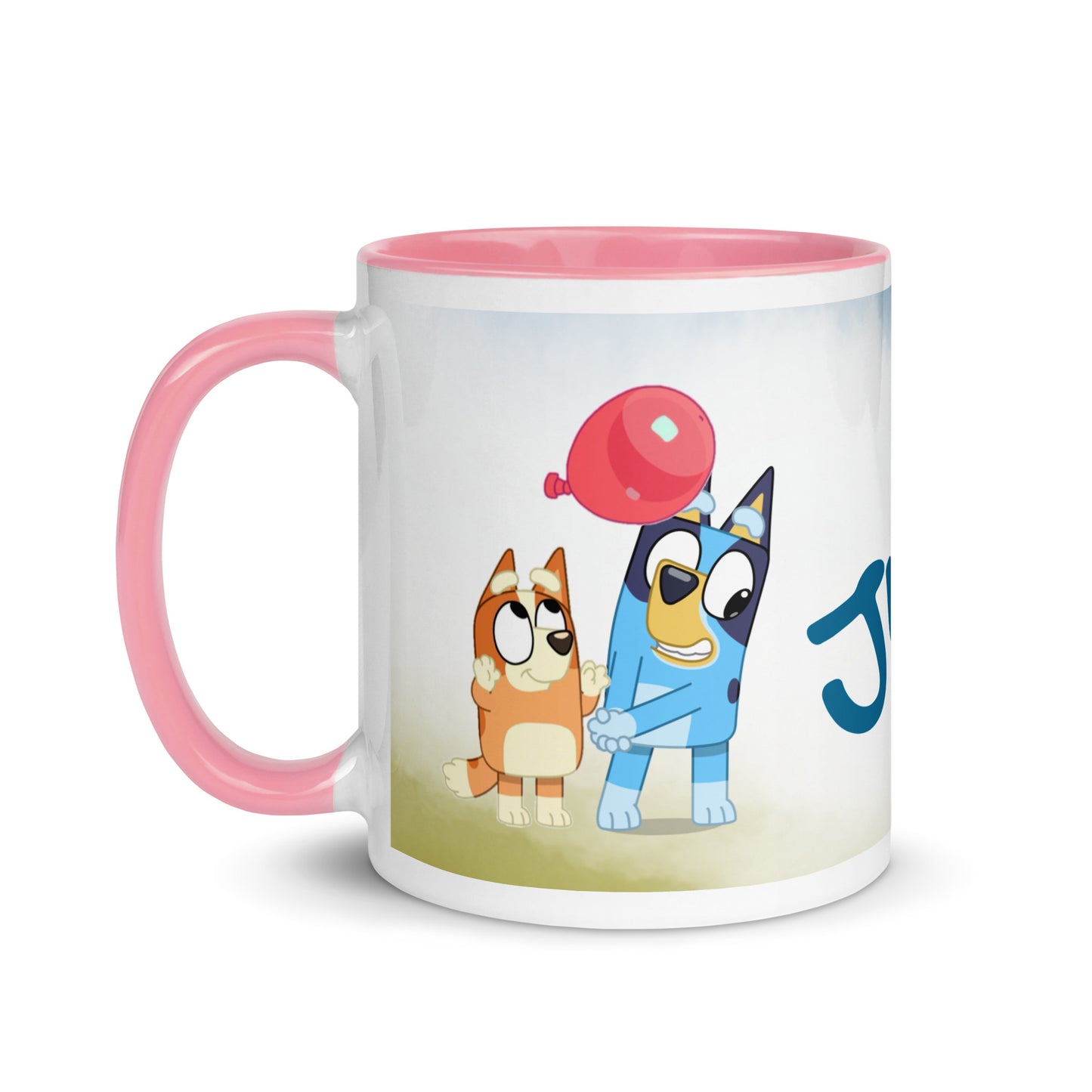 Taza Bluey y bingo personalizada con nombre y color interior