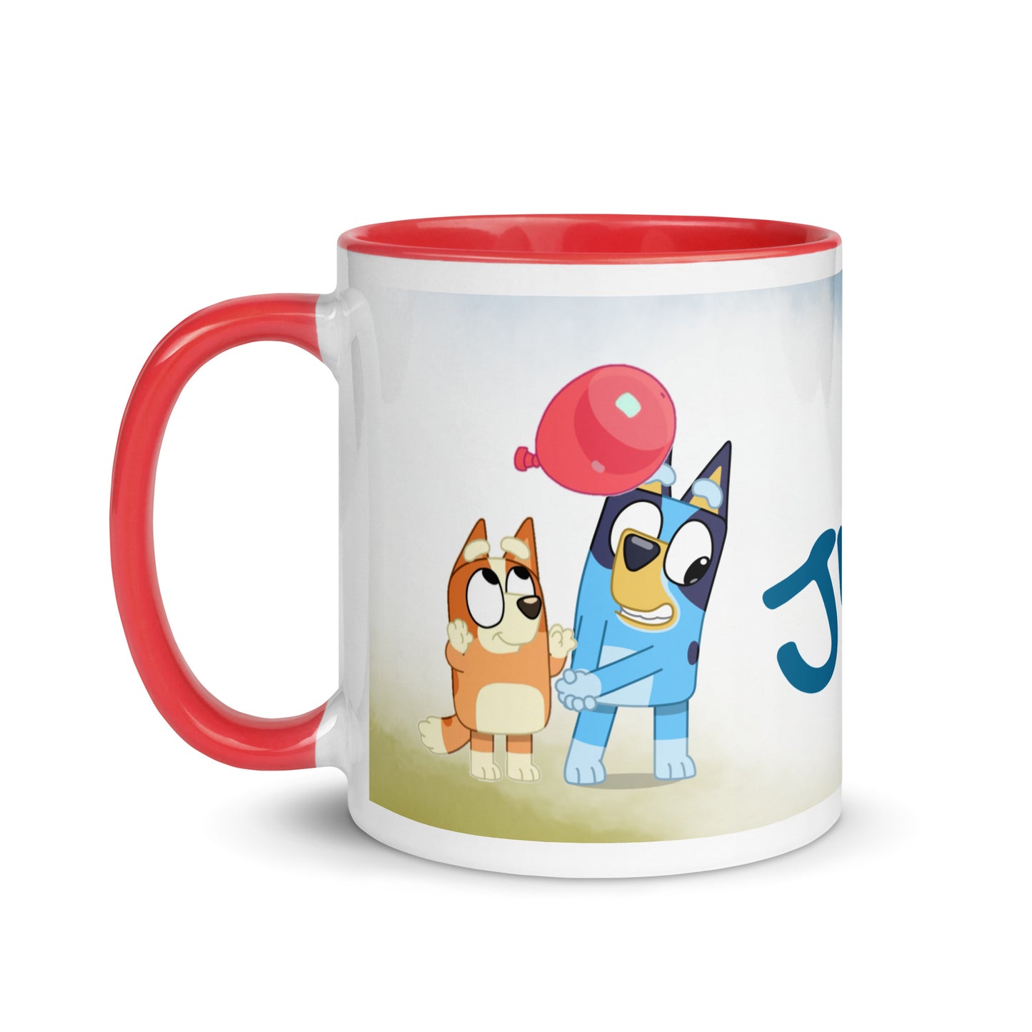 Taza Bluey y bingo personalizada con nombre y color interior