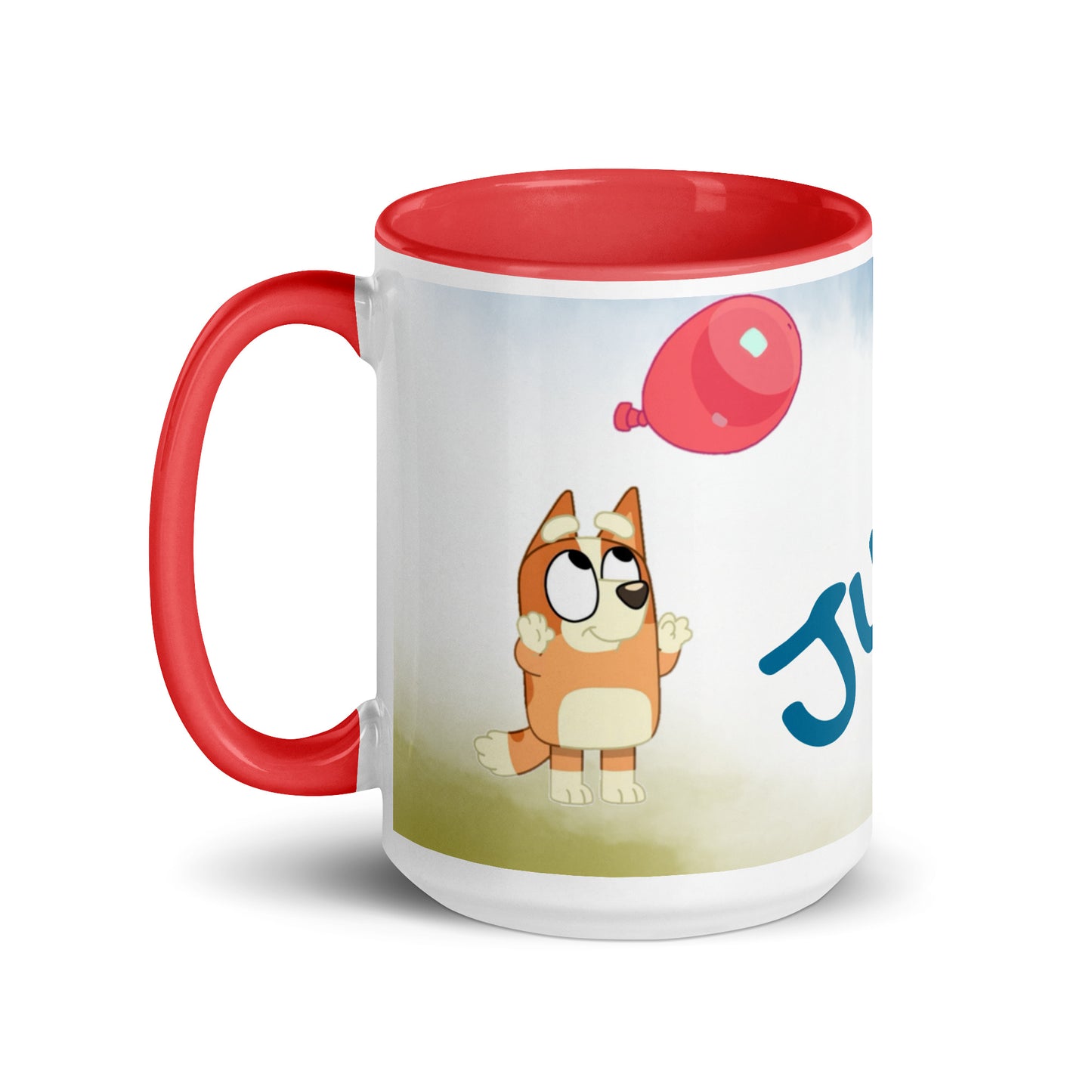 Taza Bluey y bingo personalizada con nombre y color interior