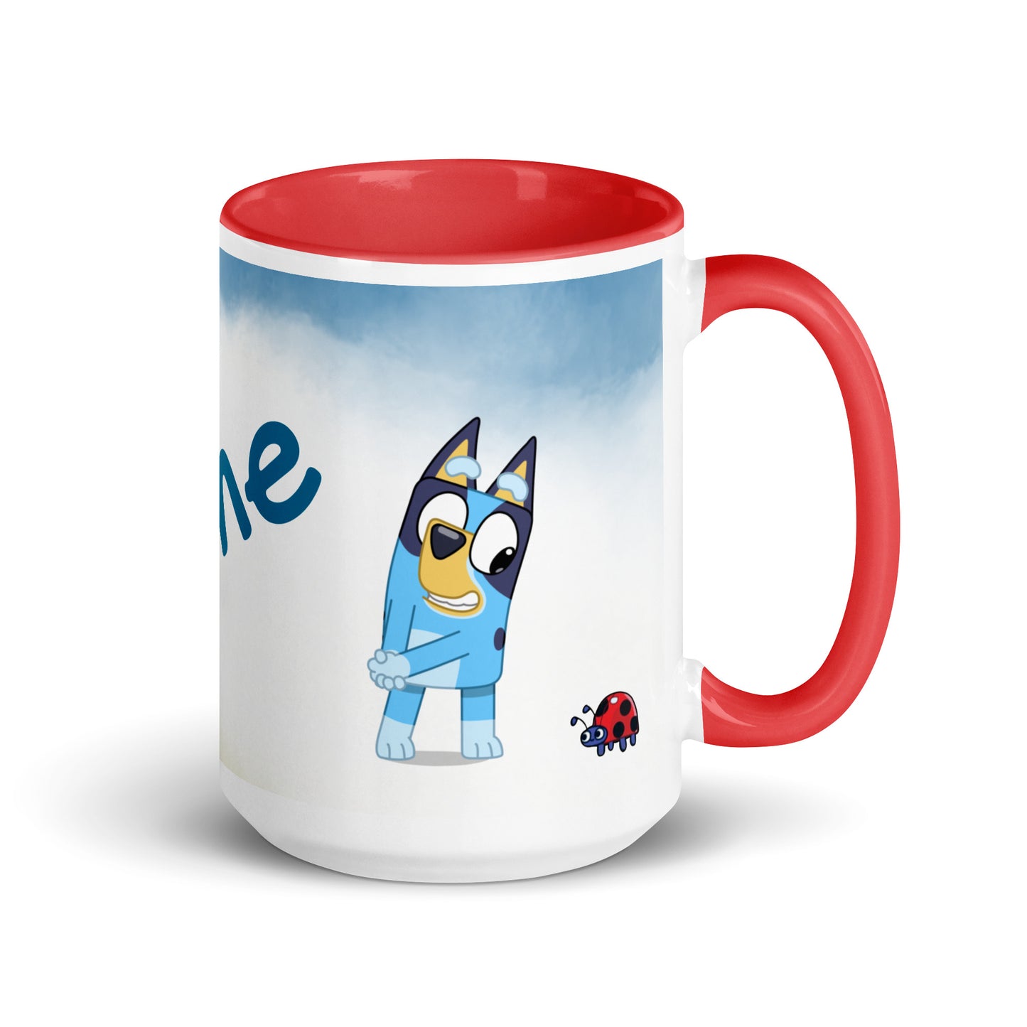 Taza Bluey y bingo personalizada con nombre y color interior