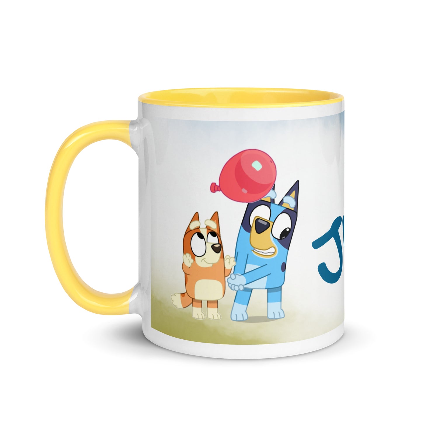 Taza Bluey y bingo personalizada con nombre y color interior